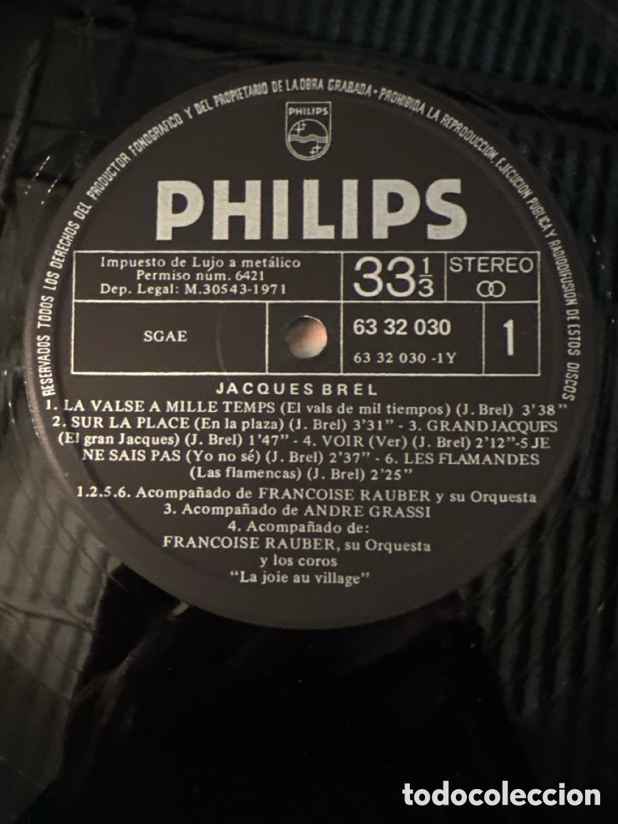Discos de vinilo: JACQUES BREL - NE NE QUITTE P&Aacute;S 1971 LP. PHILIPS - Foto 3