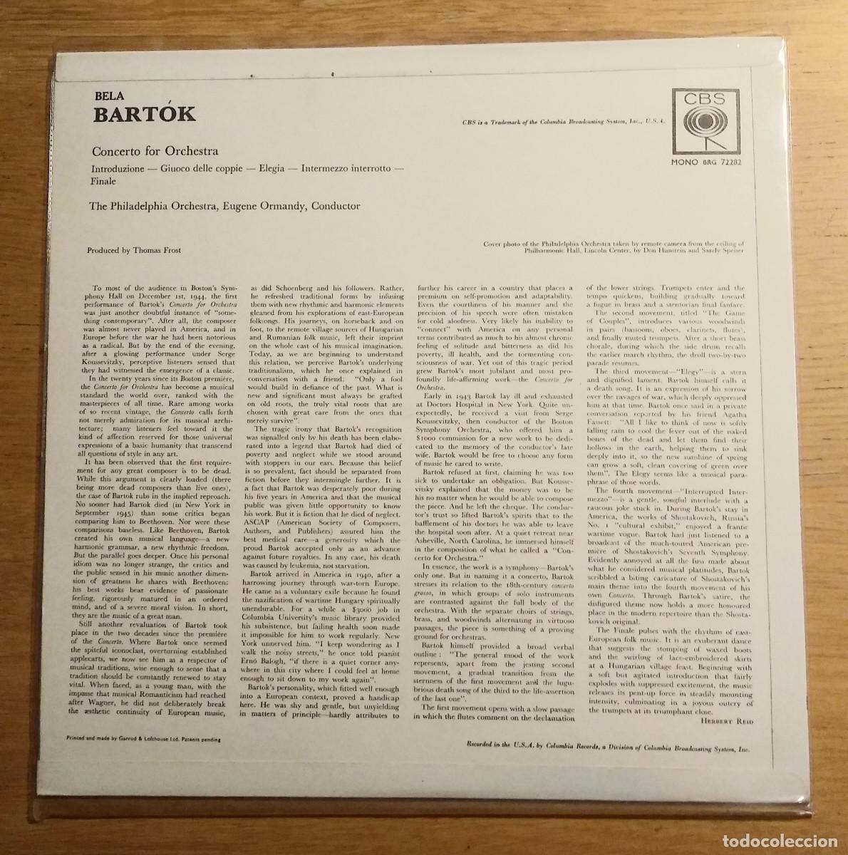 Discos de vinilo: BART&Oacute;K / THE PHILADELPHIA ORCHESTRA/ EUGENE ORMANDY: &rdquo;CONCERTO FOR ORCHESTRA&rdquo; LP VINILO - Foto 2
