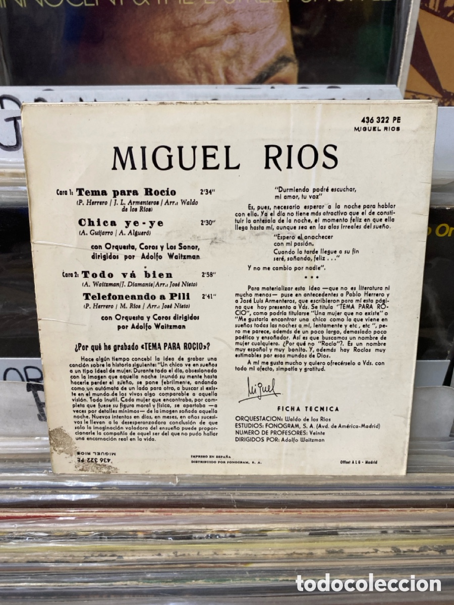 Discos de vinilo: Miguel Rios - Tema para Roc&iacute;o +3 - Foto 2