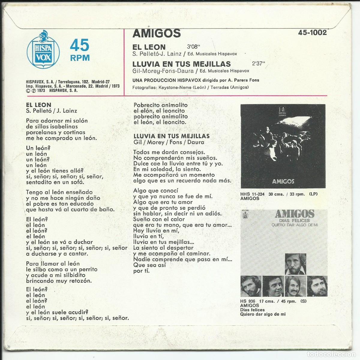 Discos de vinilo: Amigos.- El Le&oacute;n SINGLE Hispavox &lrm; 45-1002 eSPA&Ntilde;A 1973 - Foto 2