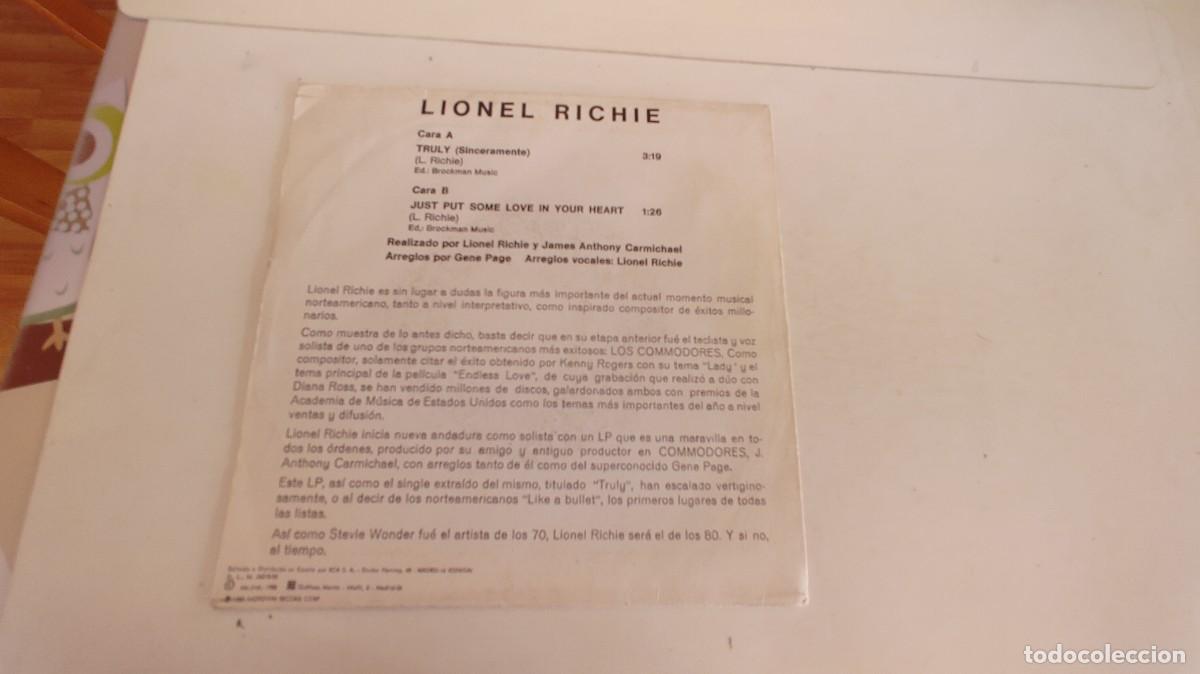 Discos de vinilo: LIONEL RICHIE-SINGLE TRULY - Foto 2
