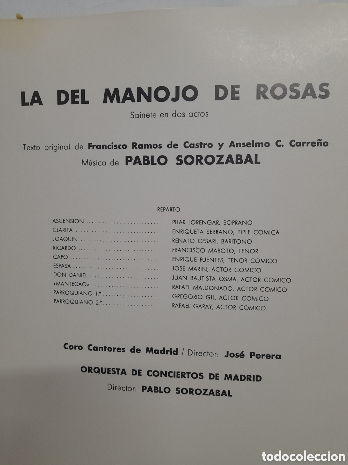 Discos de vinilo: LA DEL MANOJO DE ROSAS. PABLO SOROZABAL - Foto 2