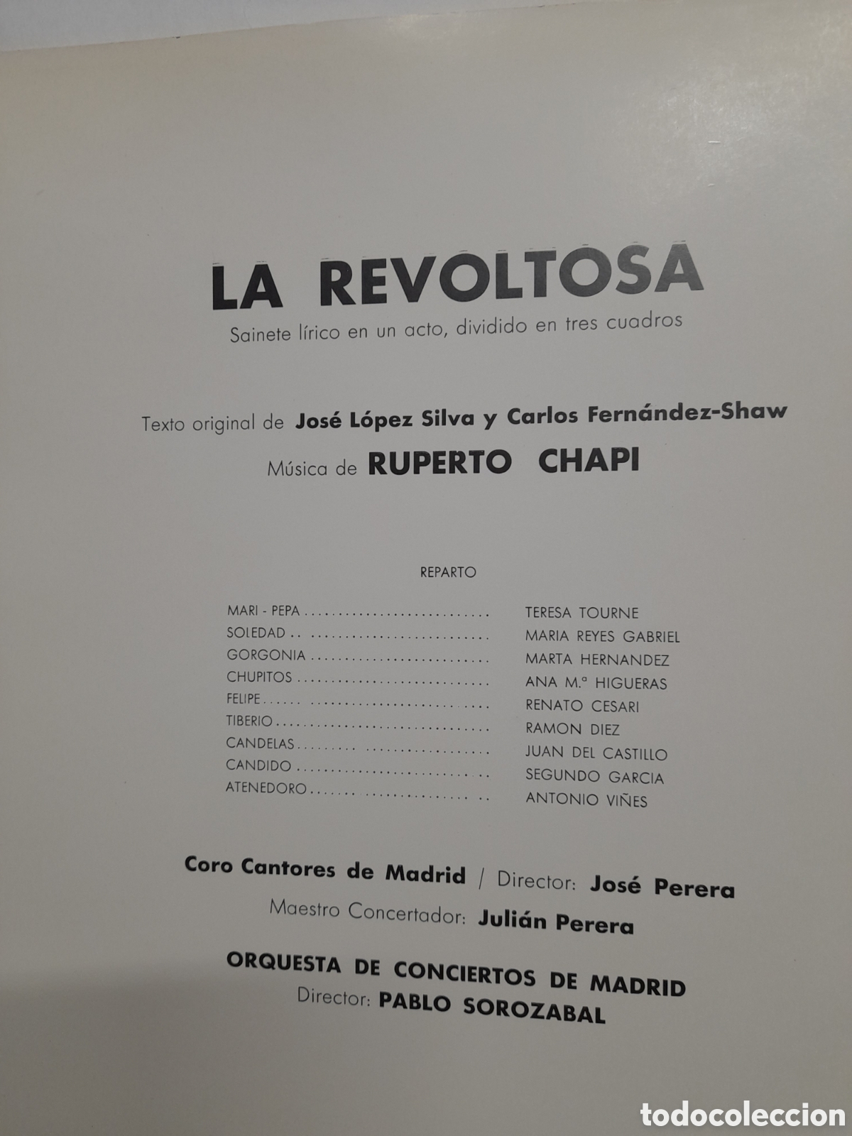 Discos de vinilo: LA REVOLTOSA. RUPERTO CHAPI. - Foto 2