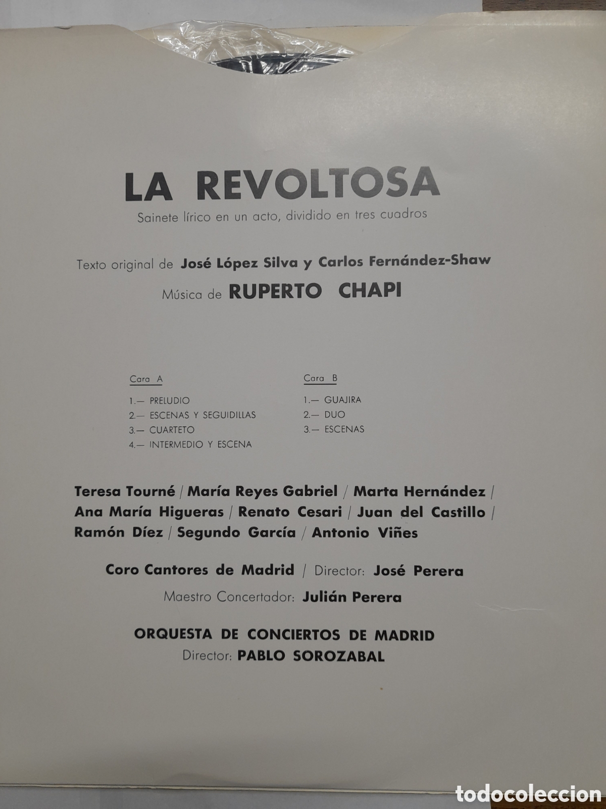 Discos de vinilo: LA REVOLTOSA. RUPERTO CHAPI. - Foto 16