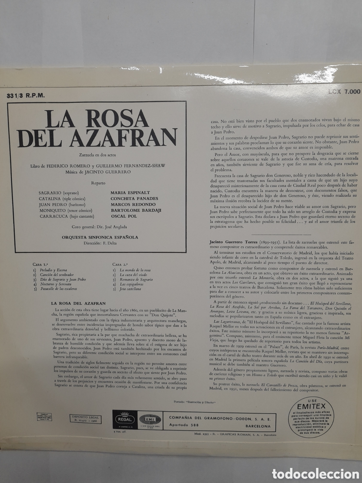 Discos de vinilo: LA ROSA DEL AZAFR&Aacute;N. JACINTO GUERRERO. - Foto 2