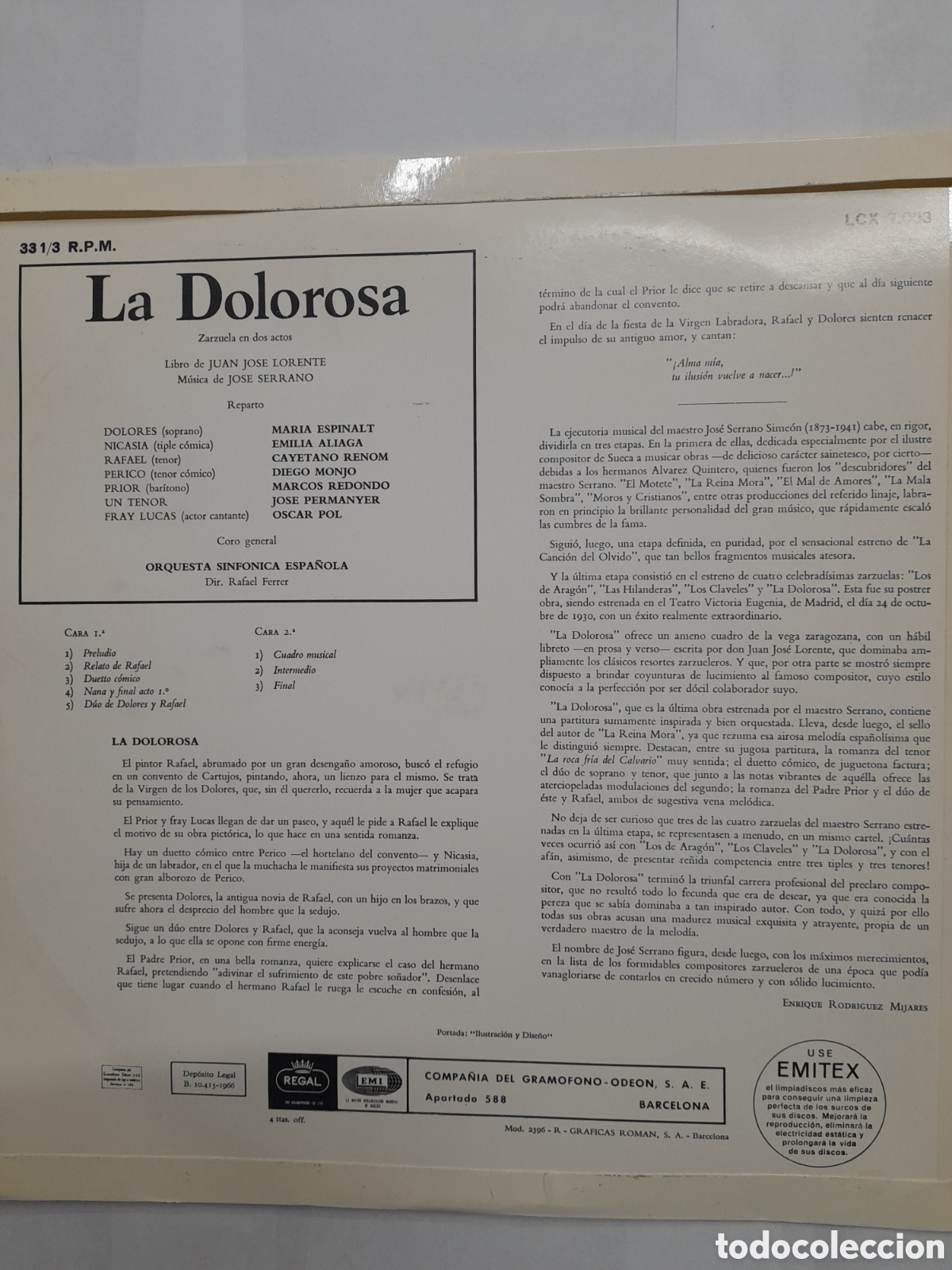 Discos de vinilo: LA DOLOROSA. JOS&Eacute; SERRANO. - Foto 2