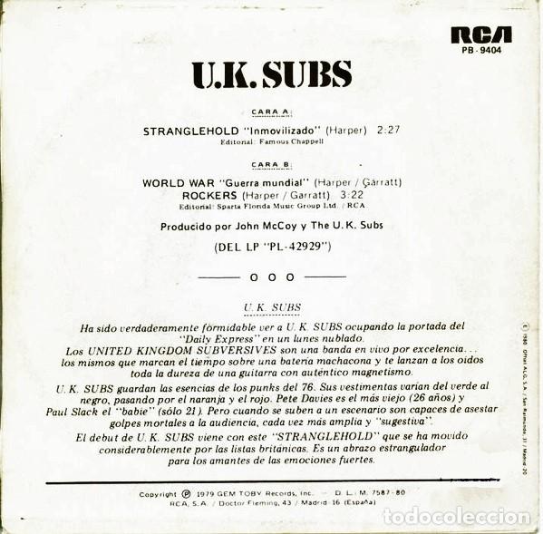 Discos de vinilo: UK Subs &ndash; Stranglehold = Inmovilizado - Foto 2
