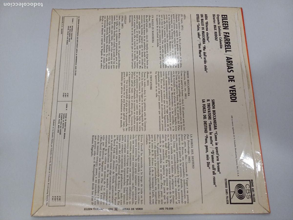 Discos de vinilo: EILEEN FARRELL ARIAS DE VERDI/VINILO. - Foto 3