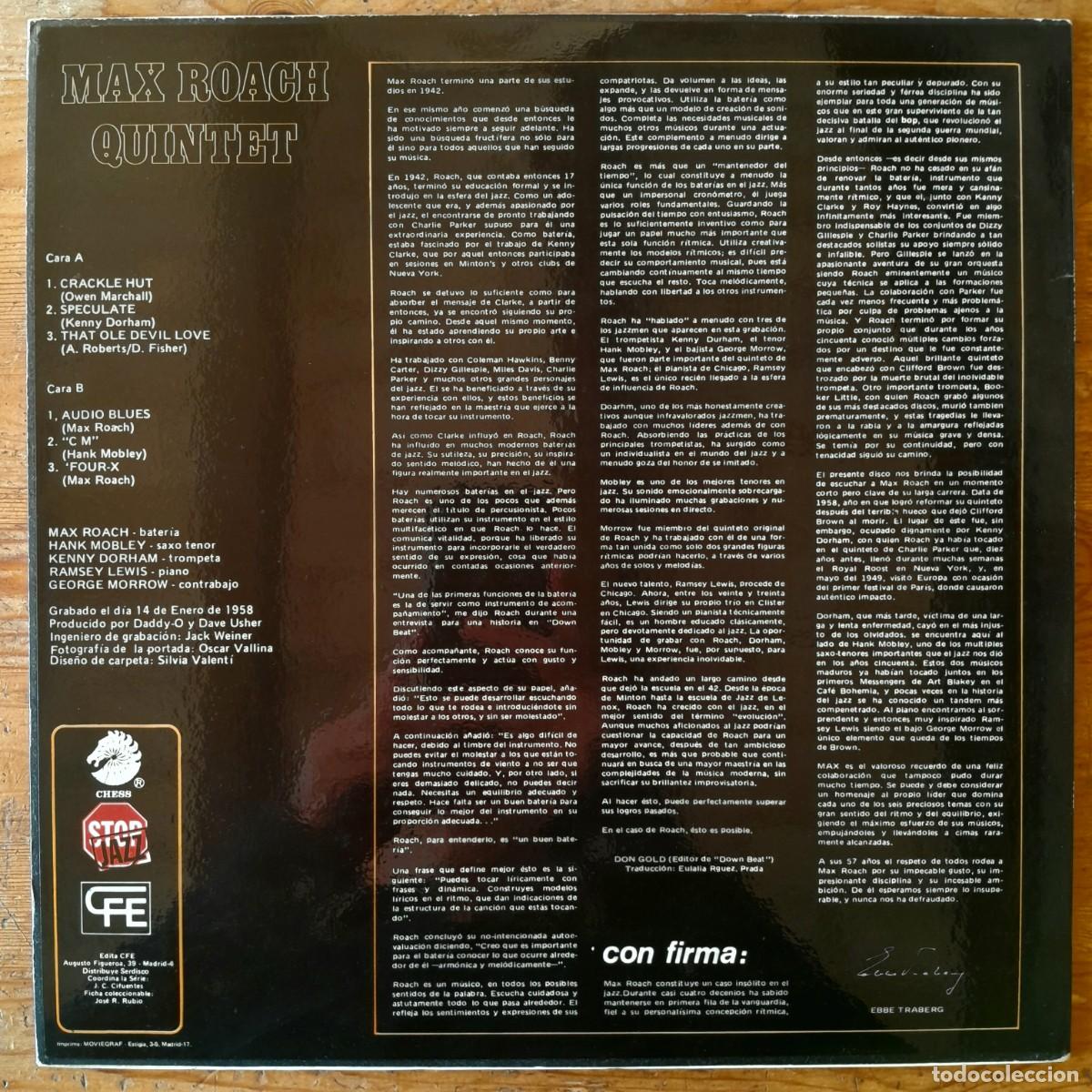 Discos de vinilo: MAX ROACH QUINTET : MAX [CHESS - ESP 1982] LP - Foto 2