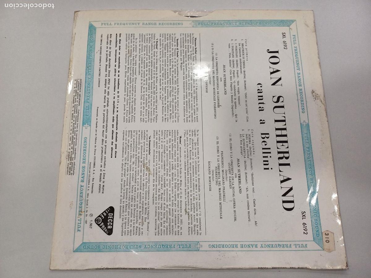 Discos de vinilo: JOAN SUTHERLAND/SINGS BELLINI/VINILO. - Foto 3