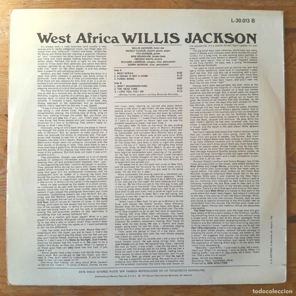 Discos de vinilo: WILLIS JACKSON : WEST AFRICA [MUSE - ESP 1977] LP - Foto 2