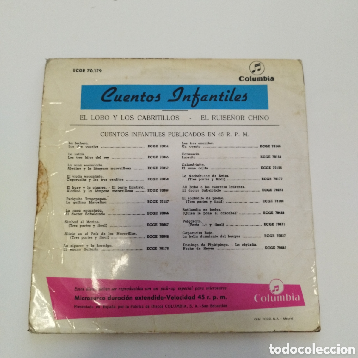 Discos de vinilo: VINILO SINGLE / EL LOBO Y LOS CABRITILLOS / COLUMBIA - Foto 2