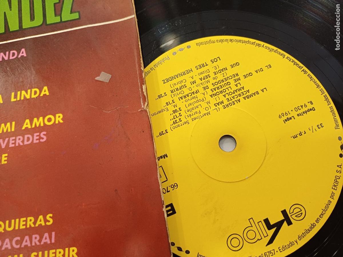 Discos de vinilo: LOS TRES HERNANDEZ/VINILO. - Foto 2