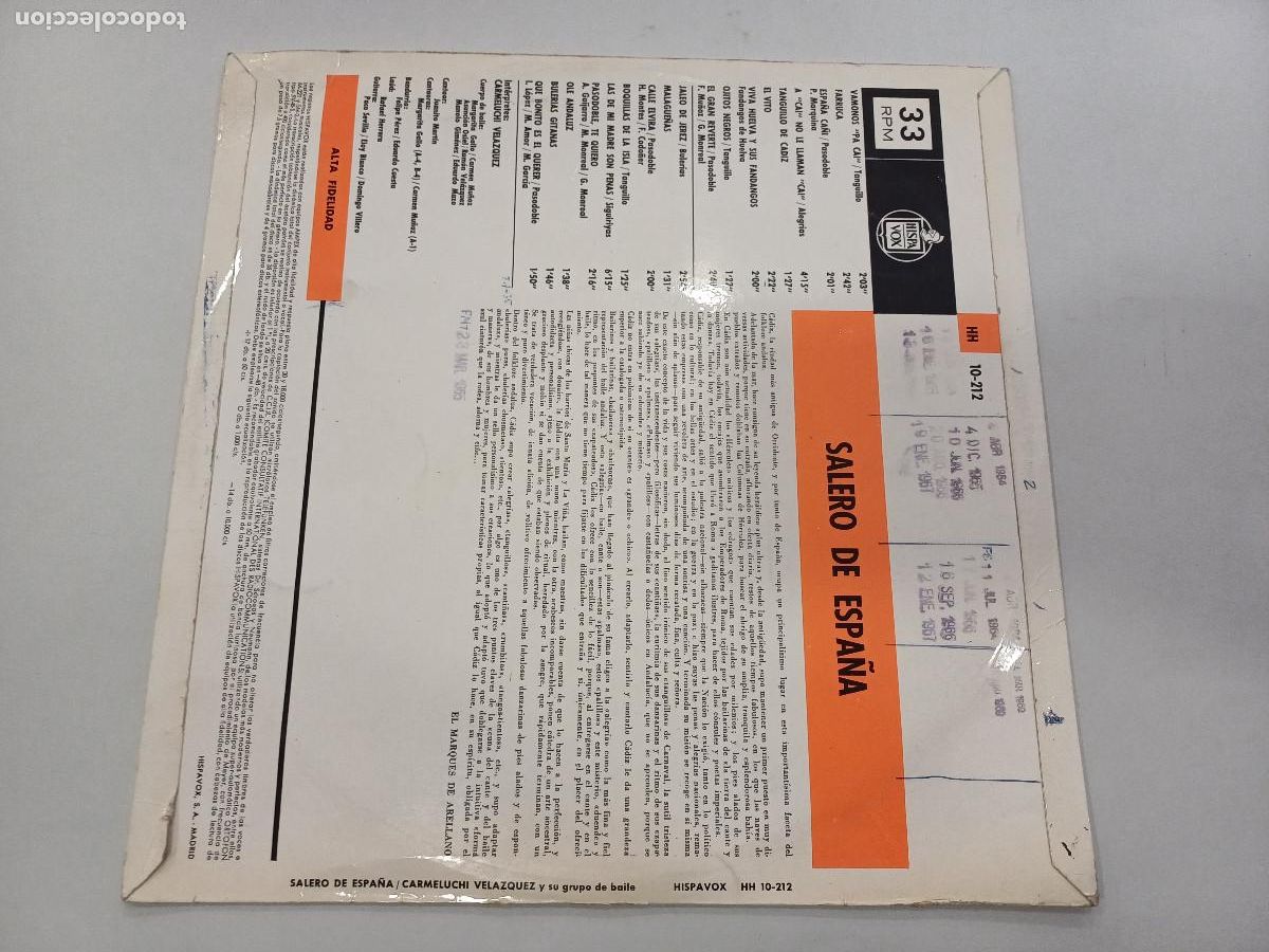 Discos de vinilo: SALERO DE ESPA&Ntilde;A/CARMELUCHI VELAZQUEZ/VINILO. - Foto 3