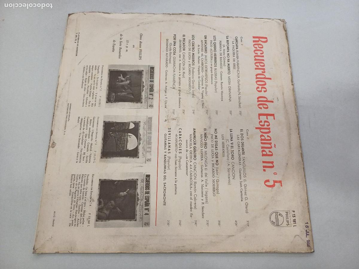 Discos de vinilo: RECUERDOS DE ESPA&Ntilde;A N&ordm;5/VINILO. - Foto 3