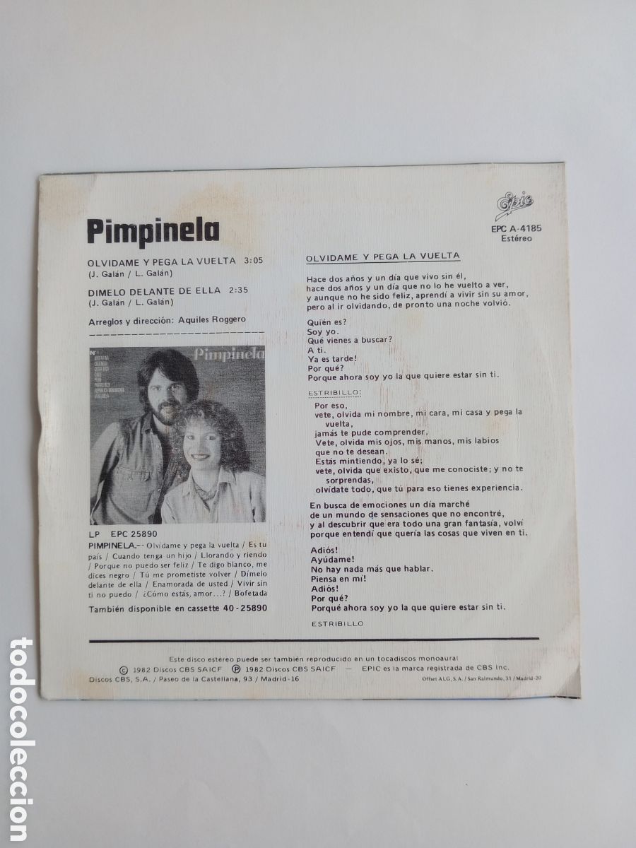 Discos de vinilo: Pimpinela. Olvidame. LP - Foto 2