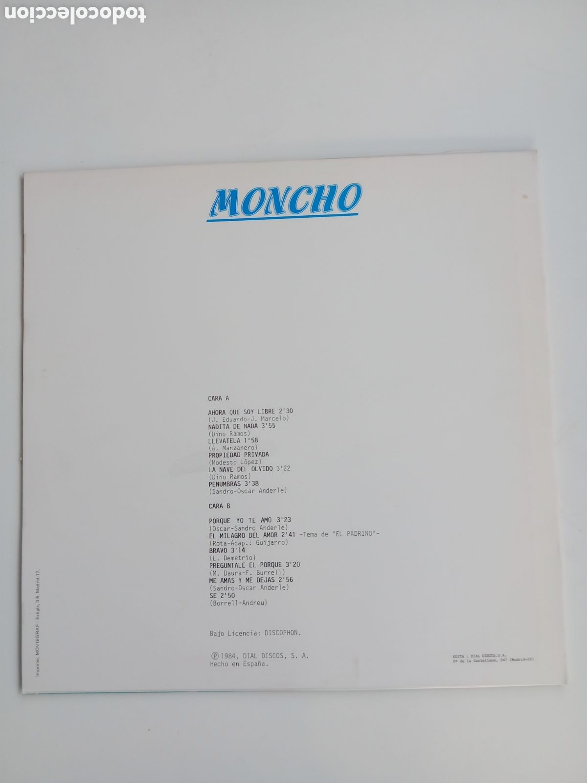 Discos de vinilo: Moncho. Ahora que soy libre. LP - Foto 2