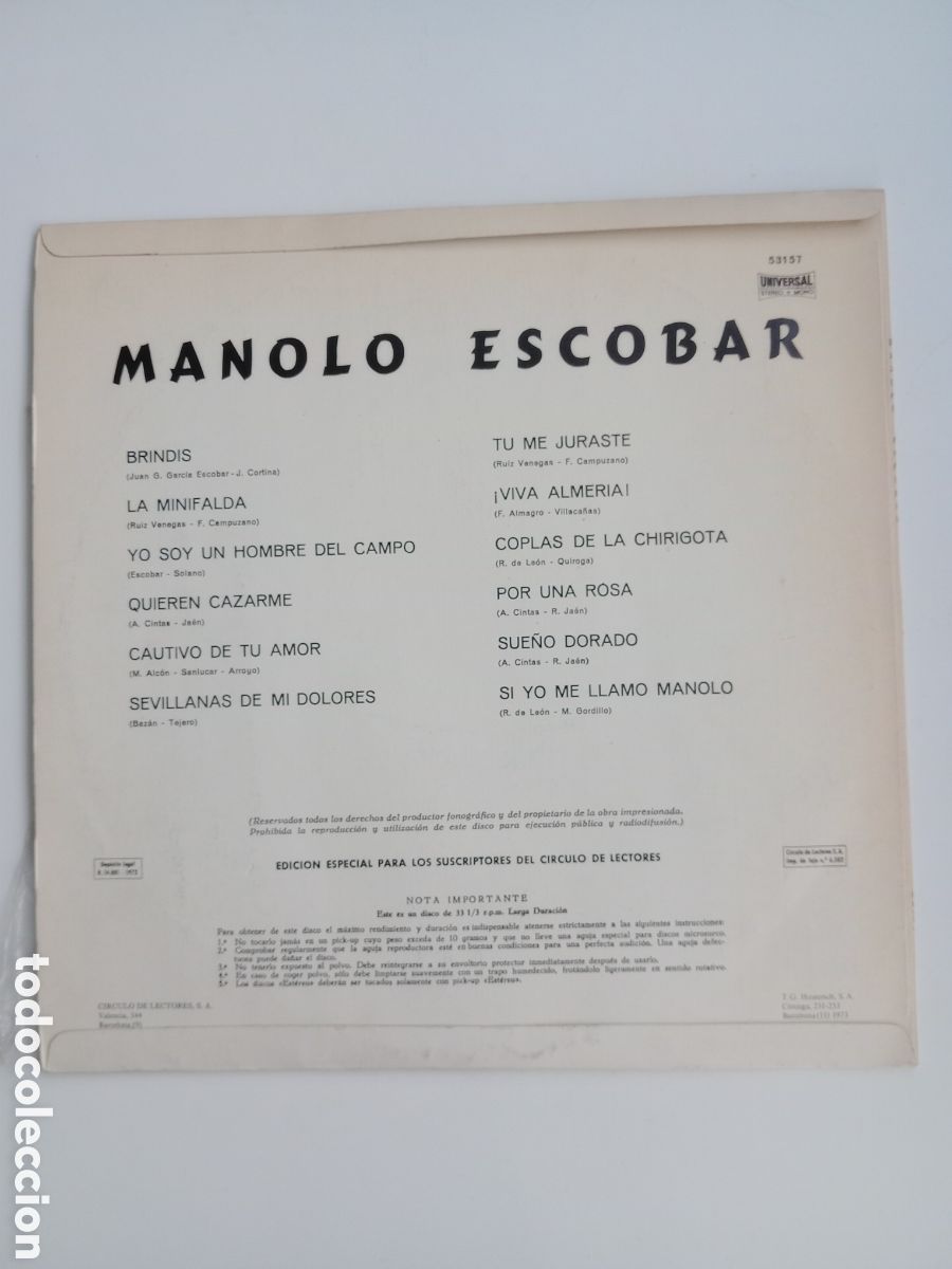 Discos de vinilo: Manolo Escobar. Brindis. LP - Foto 2