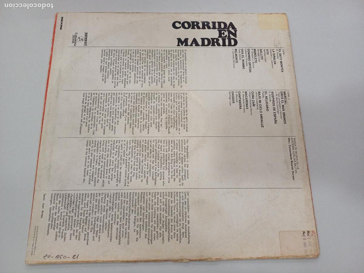 Discos de vinilo: CORRIDA EN MADRID/VINILO. - Foto 3