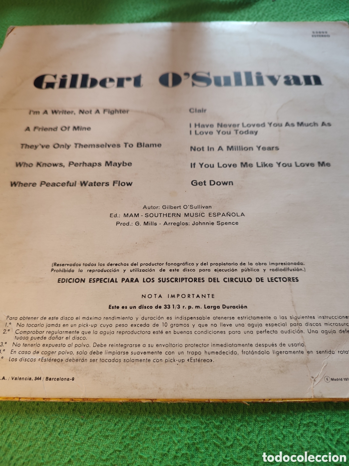 Discos de vinilo: Gilbert OSullivan - Soy poeta y no atleta - Foto 2