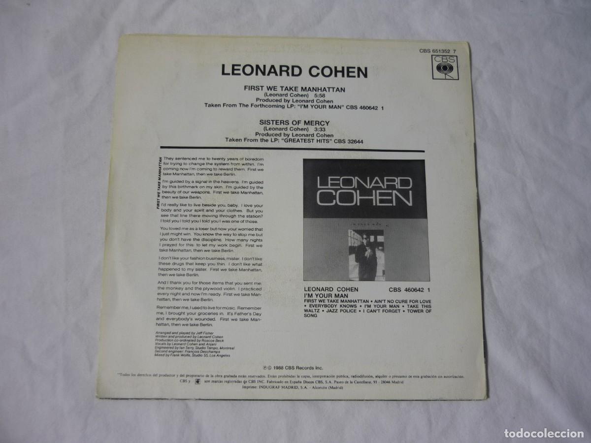 Discos de vinilo: Single vinilo Leonard Cohen First we take Manhattan 1988 - Foto 2