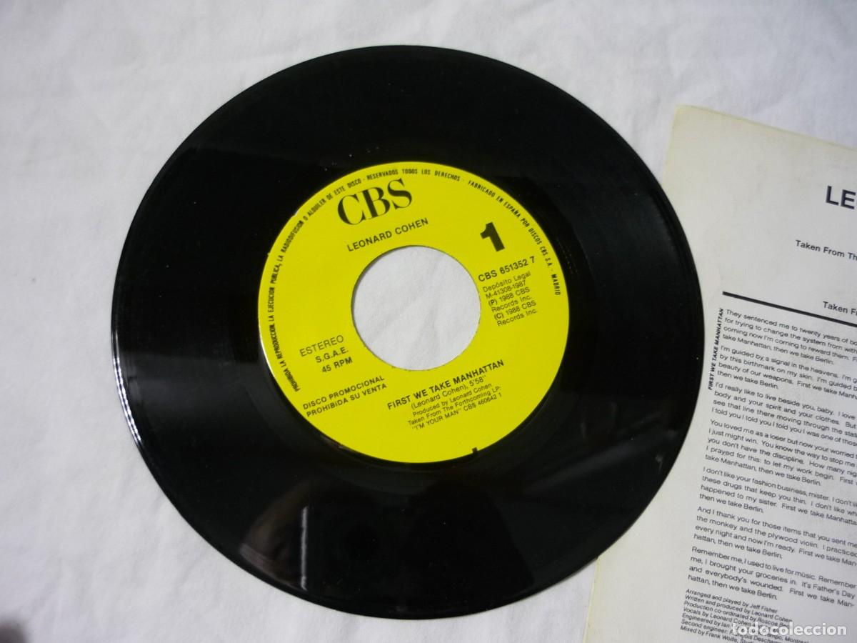 Discos de vinilo: Single vinilo Leonard Cohen First we take Manhattan 1988 - Foto 3