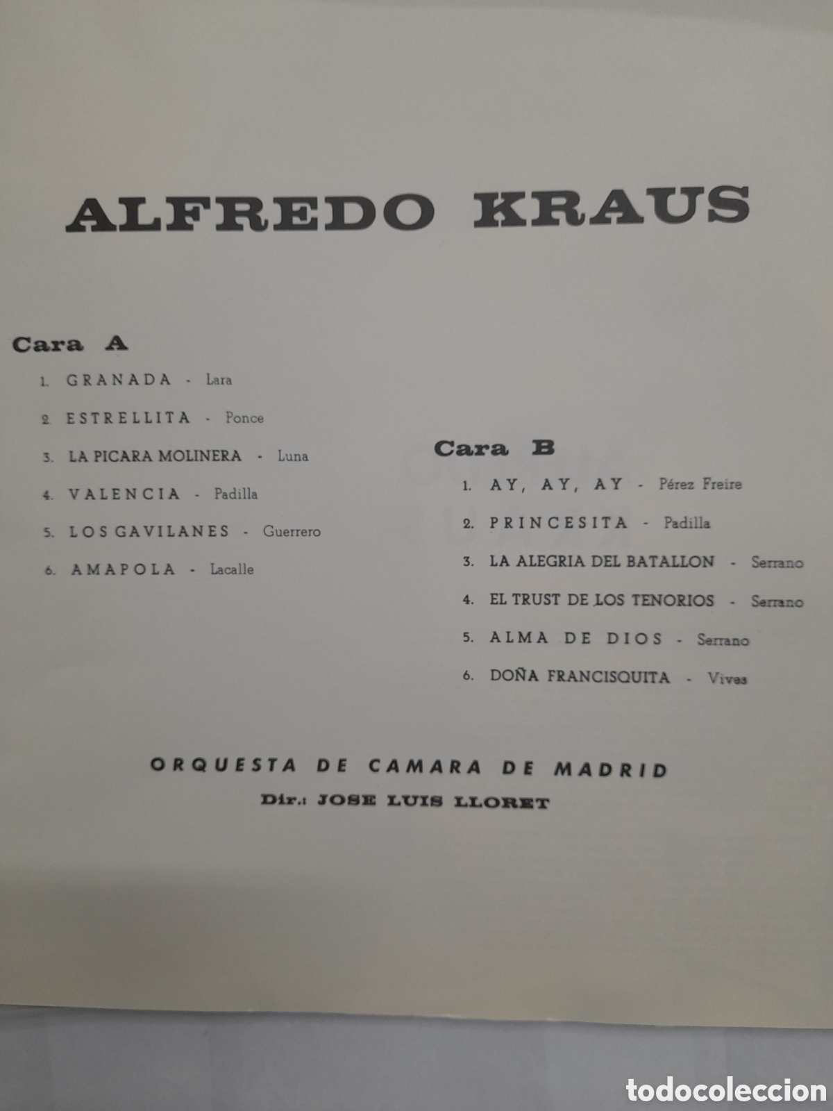 Discos de vinilo: ALFREDO KRAUS. Grandes Canciones de SIEMPRE - Foto 2