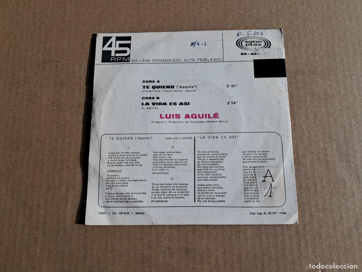 Discos de vinilo: LUIS AGUILE - TE QUIERO SINGLE 1968 - Foto 3