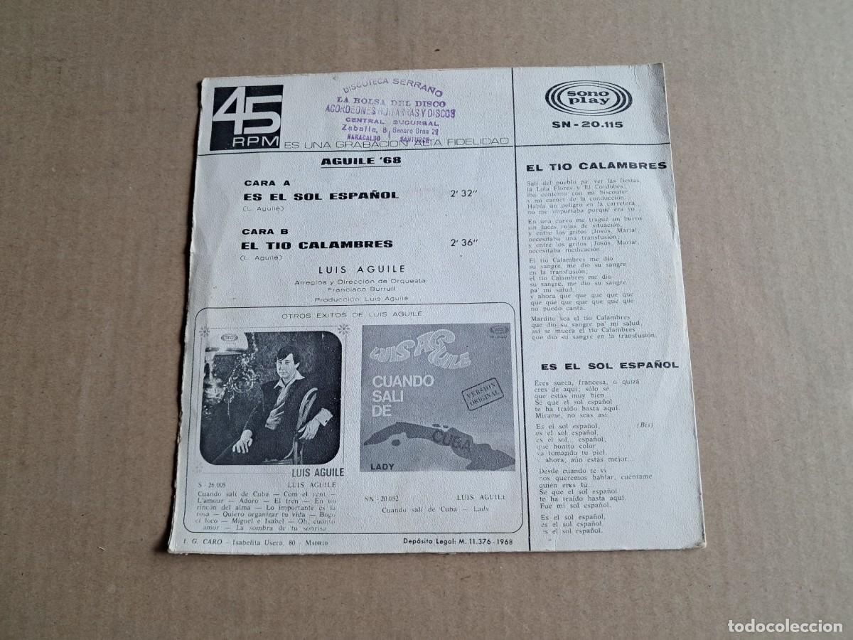Discos de vinilo: LUIS AGUILE - ES EL SOL ESPA&Ntilde;OL SINGLE 1968 - Foto 3