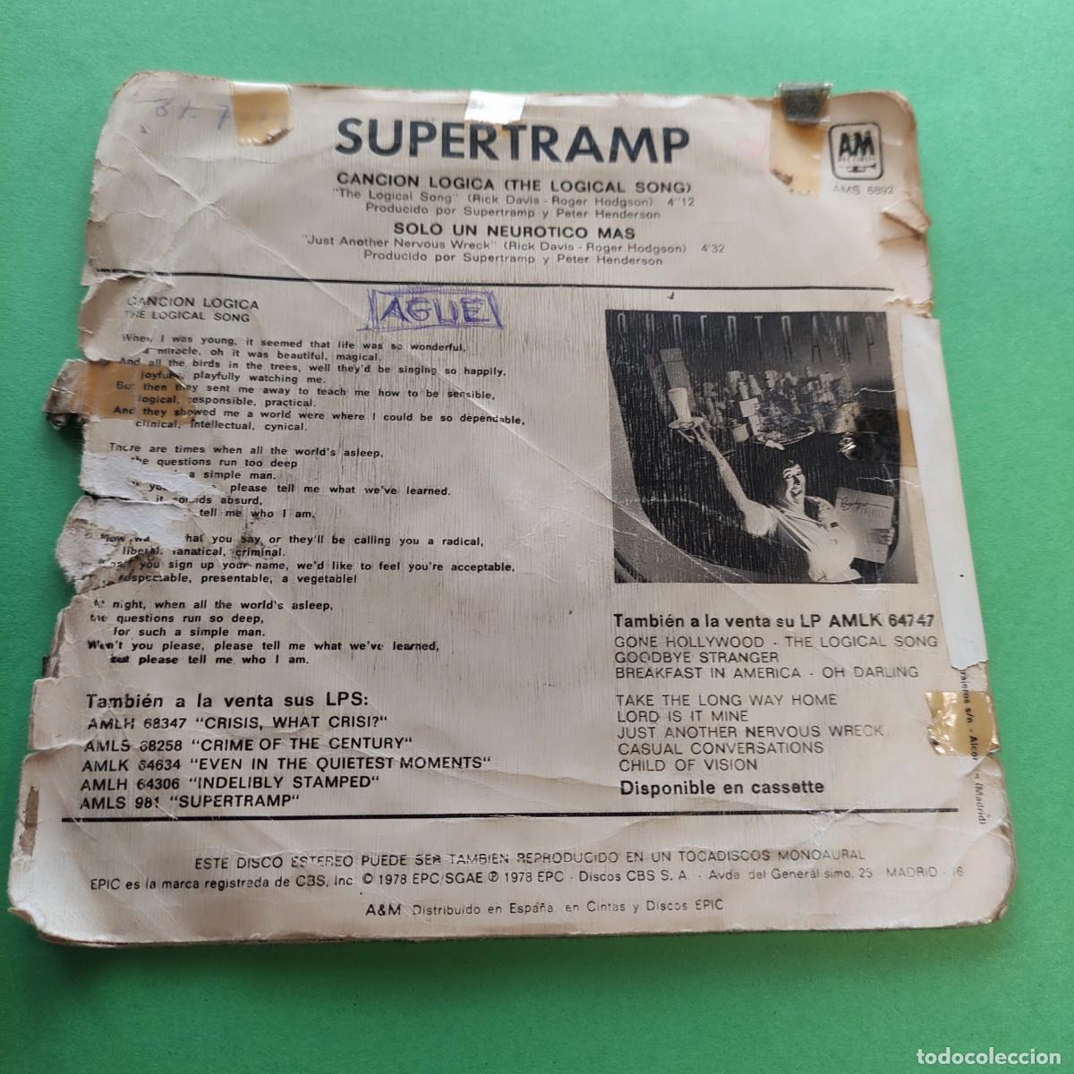 Discos de vinilo: SINGLE . SUPERTRAMP ** CANCI&Oacute;N LOGICA ** JUANI - Foto 2