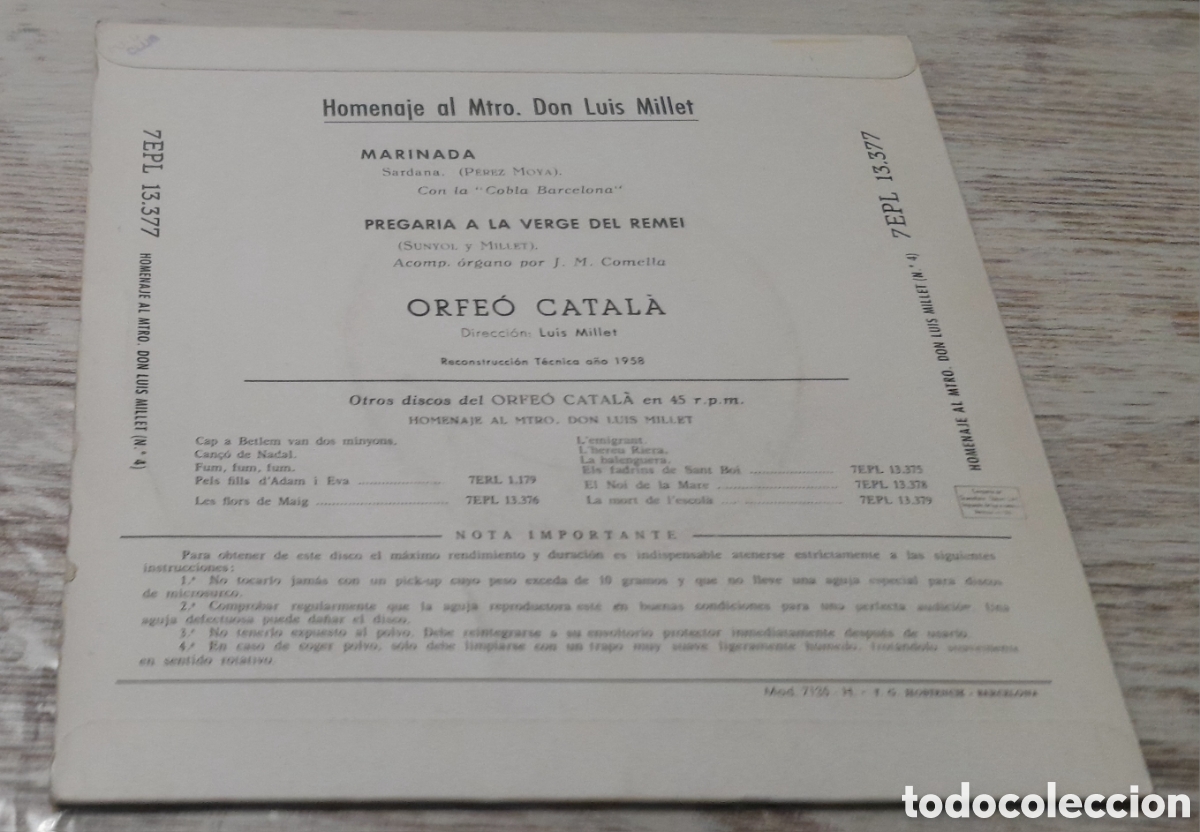 Discos de vinilo: ORFE&Oacute; CATAL&Agrave; - HOMENAJE AL MTRO. DON LUIS MILLET - Foto 2