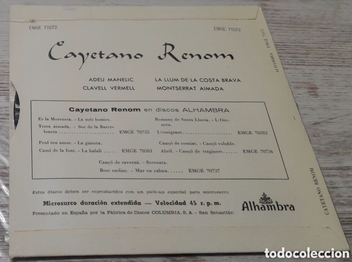 Discos de vinilo: CAYETANO RENOM - ADEU MANELIC + 3 - Foto 2