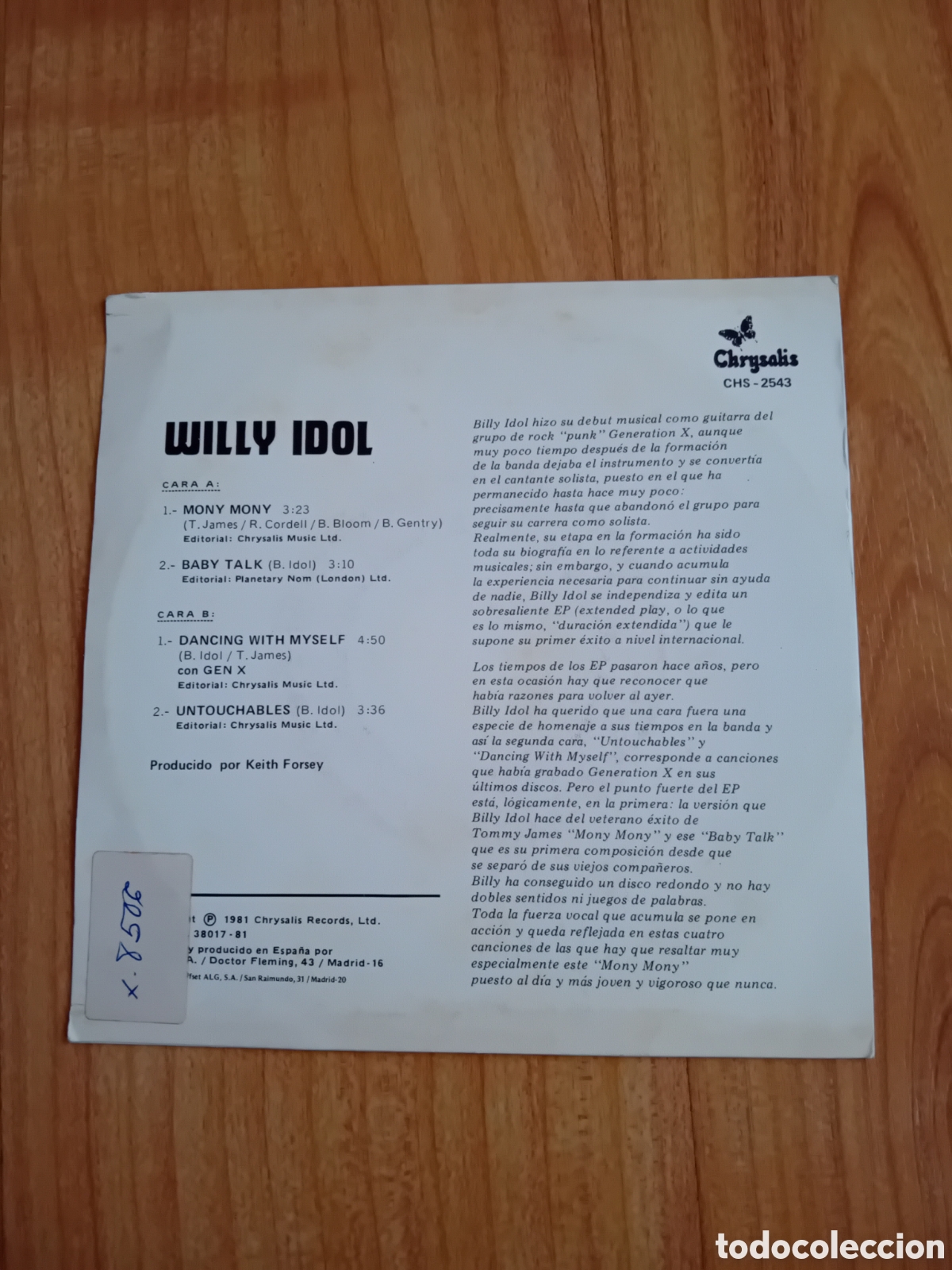 Discos de vinilo: BILLY IDOL. MONY MONY. DANCING WITH MY SELF - Foto 2