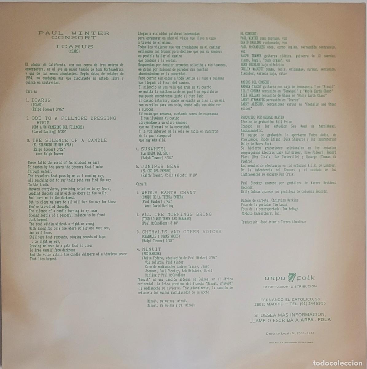 Discos de vinilo: PAUL WINTER CONSORT. ICARUS - Foto 3