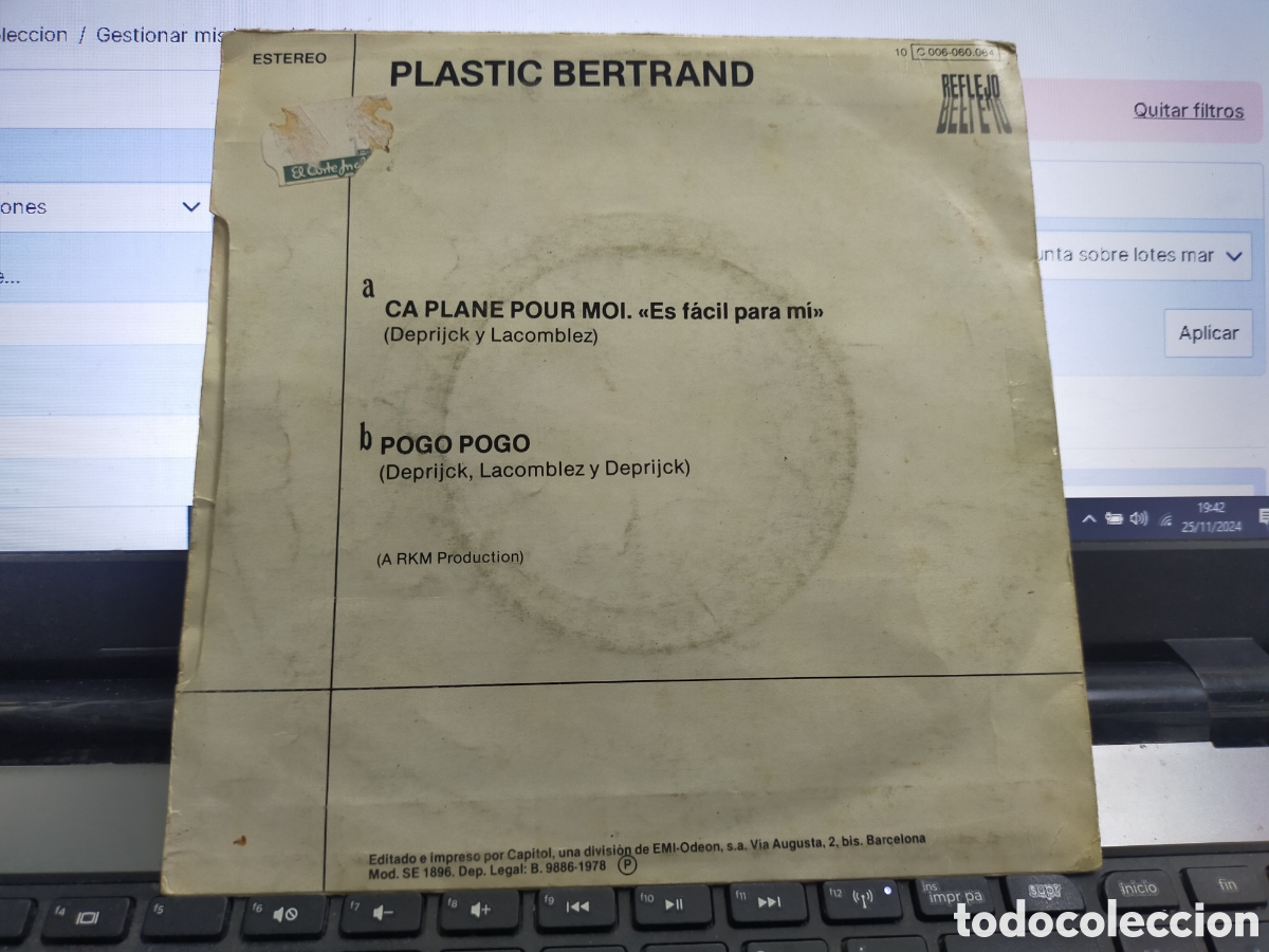 Discos de vinilo: Plastic bertrand single ca plane pour moi Espa&ntilde;a 1978 - Foto 2
