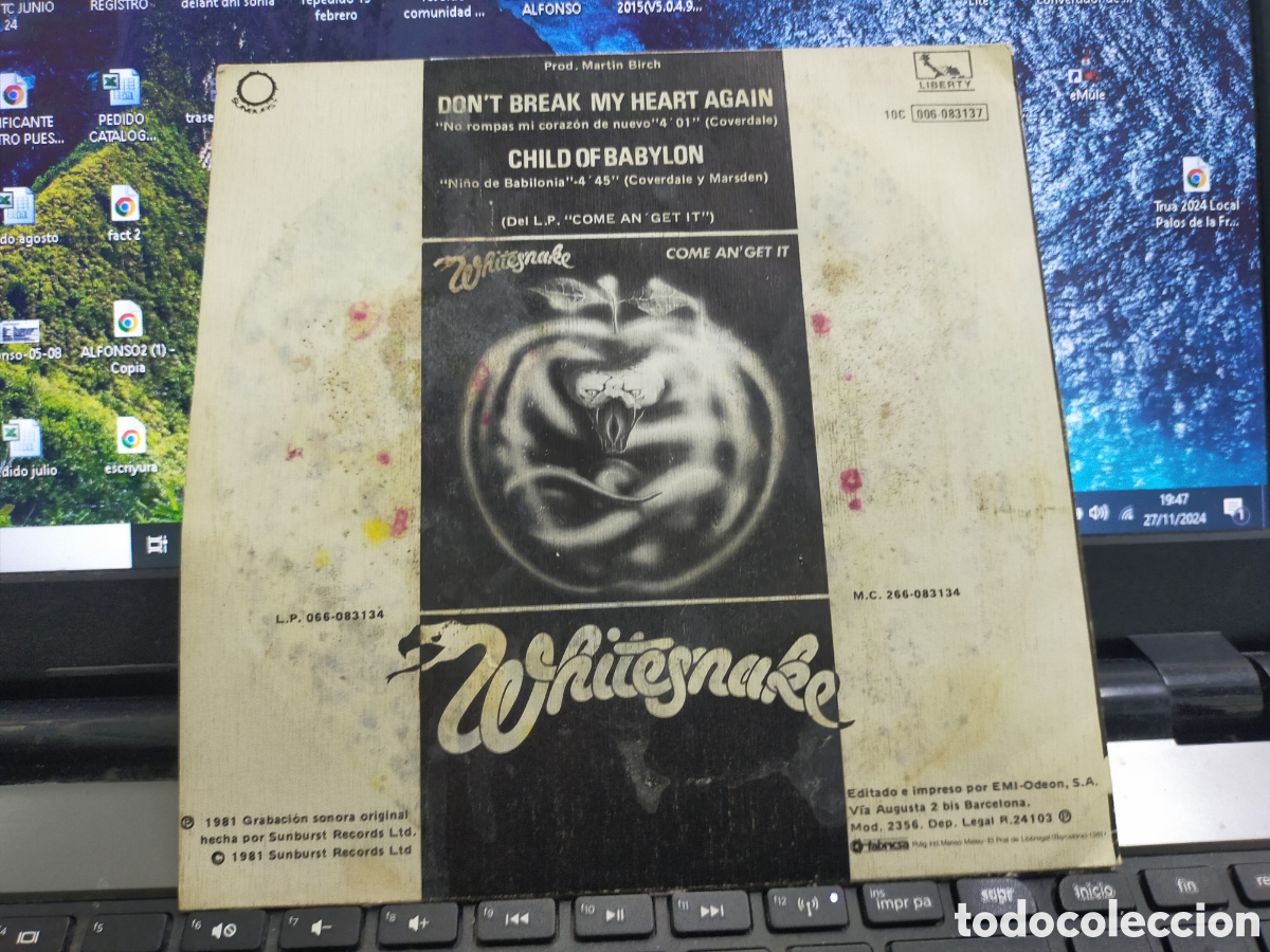 Discos de vinilo: Whitesnake single no rompas mi coraz&oacute;n Espa&ntilde;a 1981 - Foto 2
