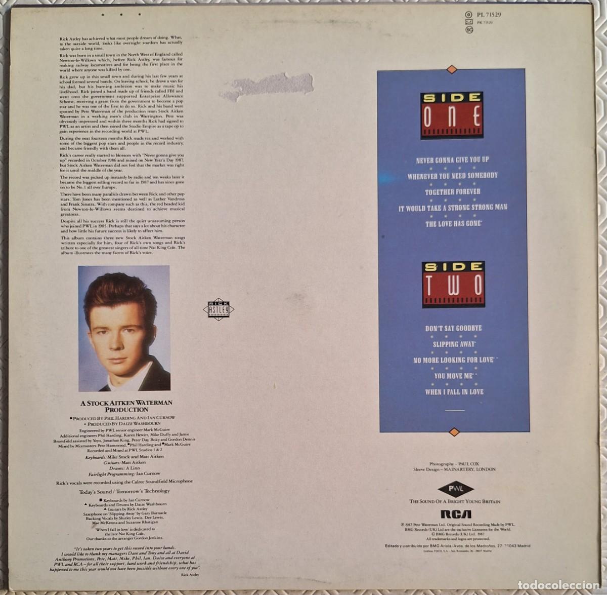 Discos de vinilo: Whenever you need somebody - Rick Astley - 1987 - Foto 2