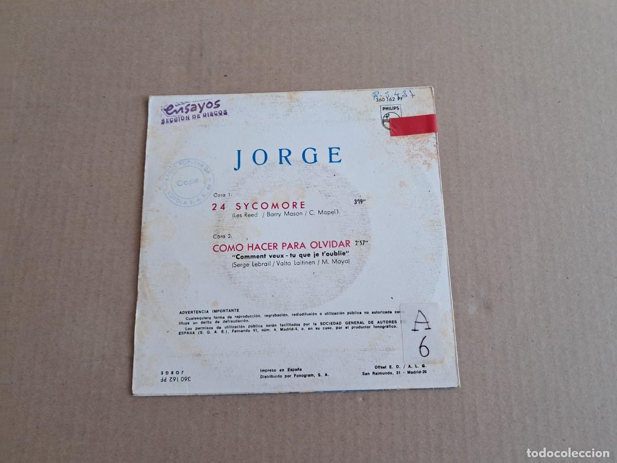 Discos de vinilo: JORGE - 24 SYCOMORE SINGLE - Foto 3