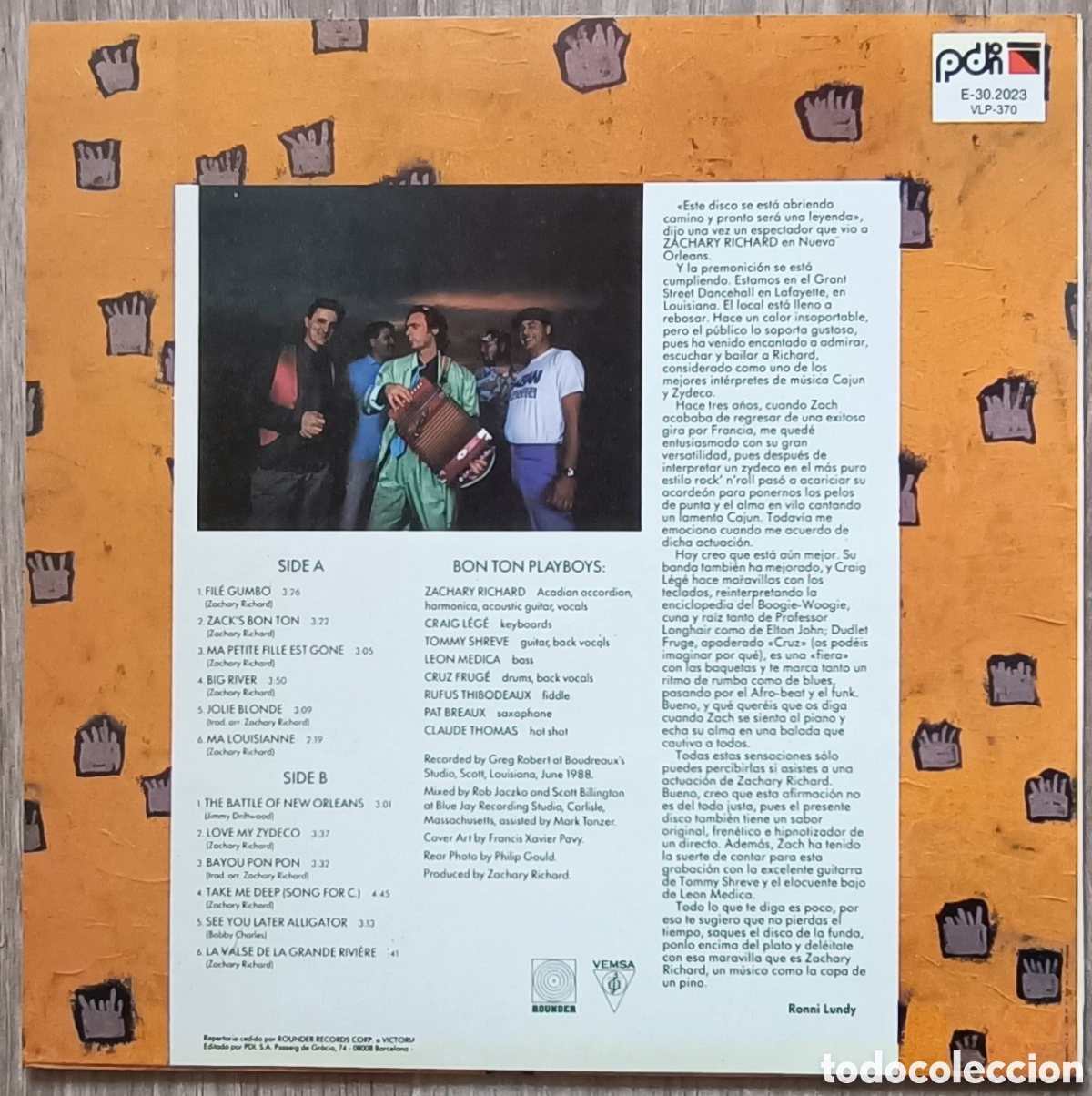 Discos de vinilo: Zachary Richard - Zacks Bon Ton - Foto 2