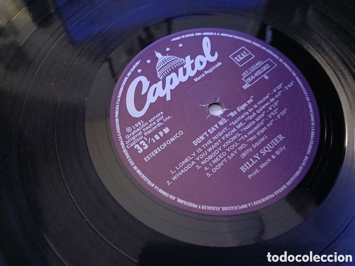 Discos de vinilo: BILLY SQUIER - NO DIGAS NO - SPAIN - CAPITOL - LM - - Foto 3