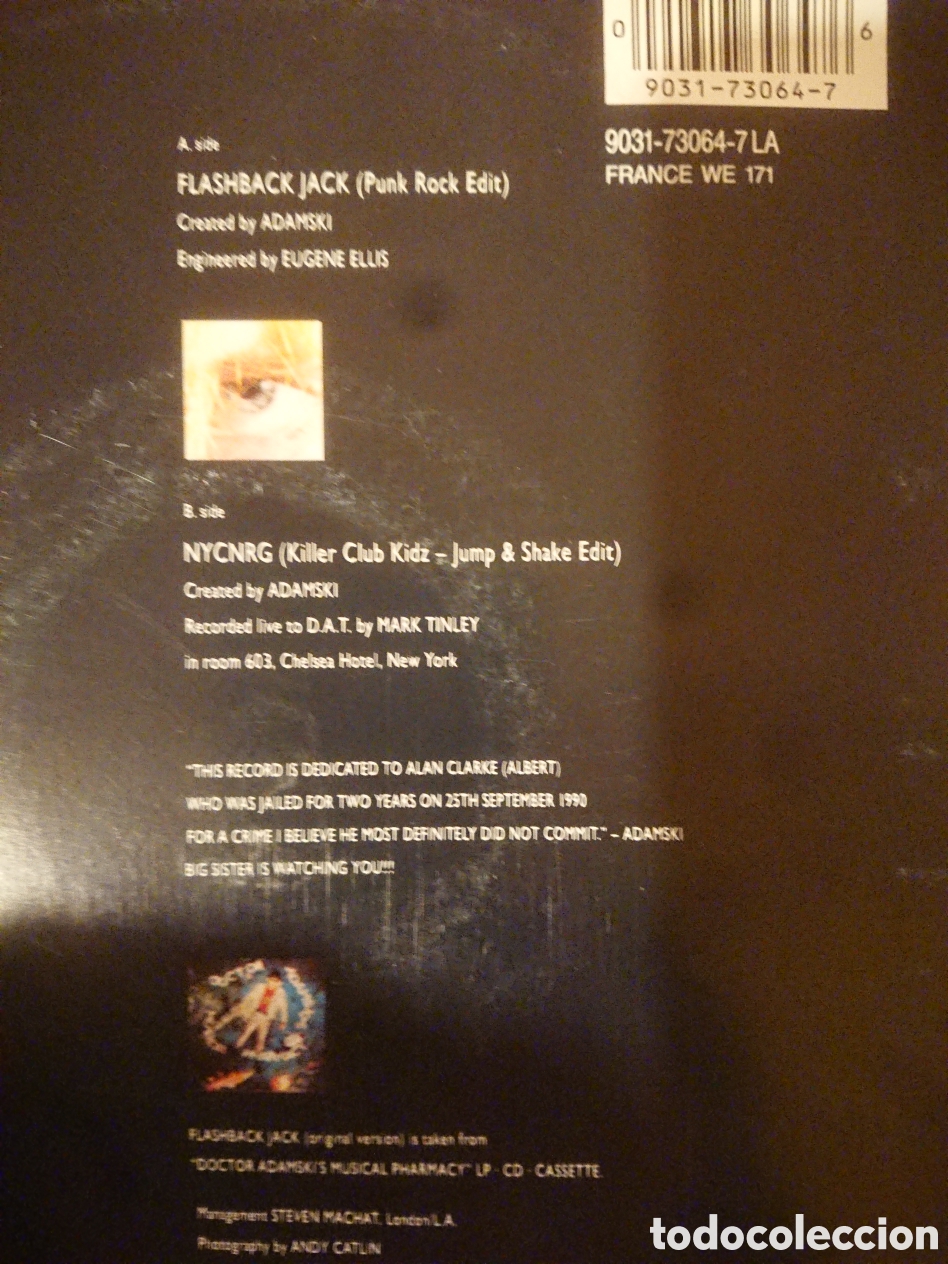 Discos de vinilo: Adamski - Flashback Jack - single - Foto 3