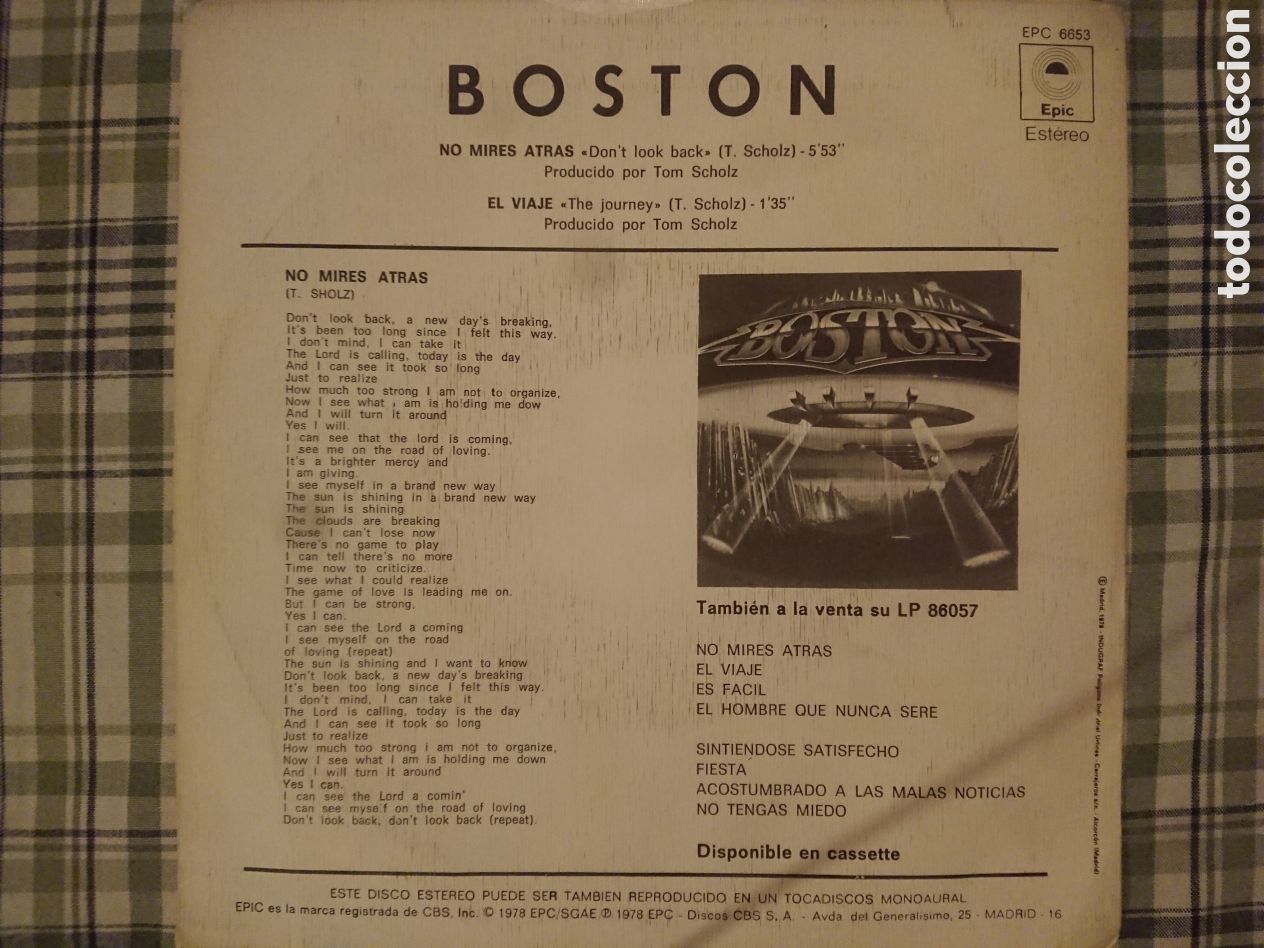Discos de vinilo: Boston - No mires atr&aacute;s - single - Foto 2
