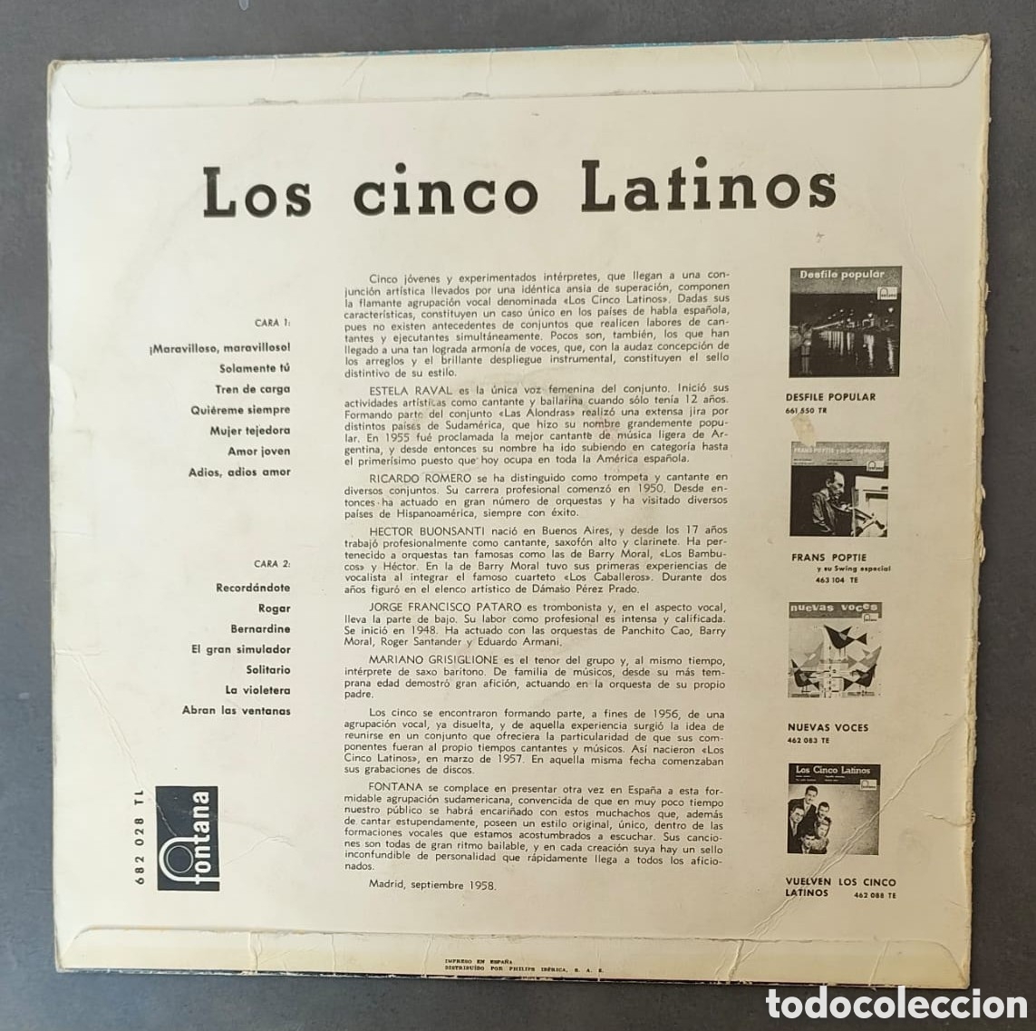 Discos de vinilo: Los Cinco Latinos (su primer LP), 1958 - Foto 2