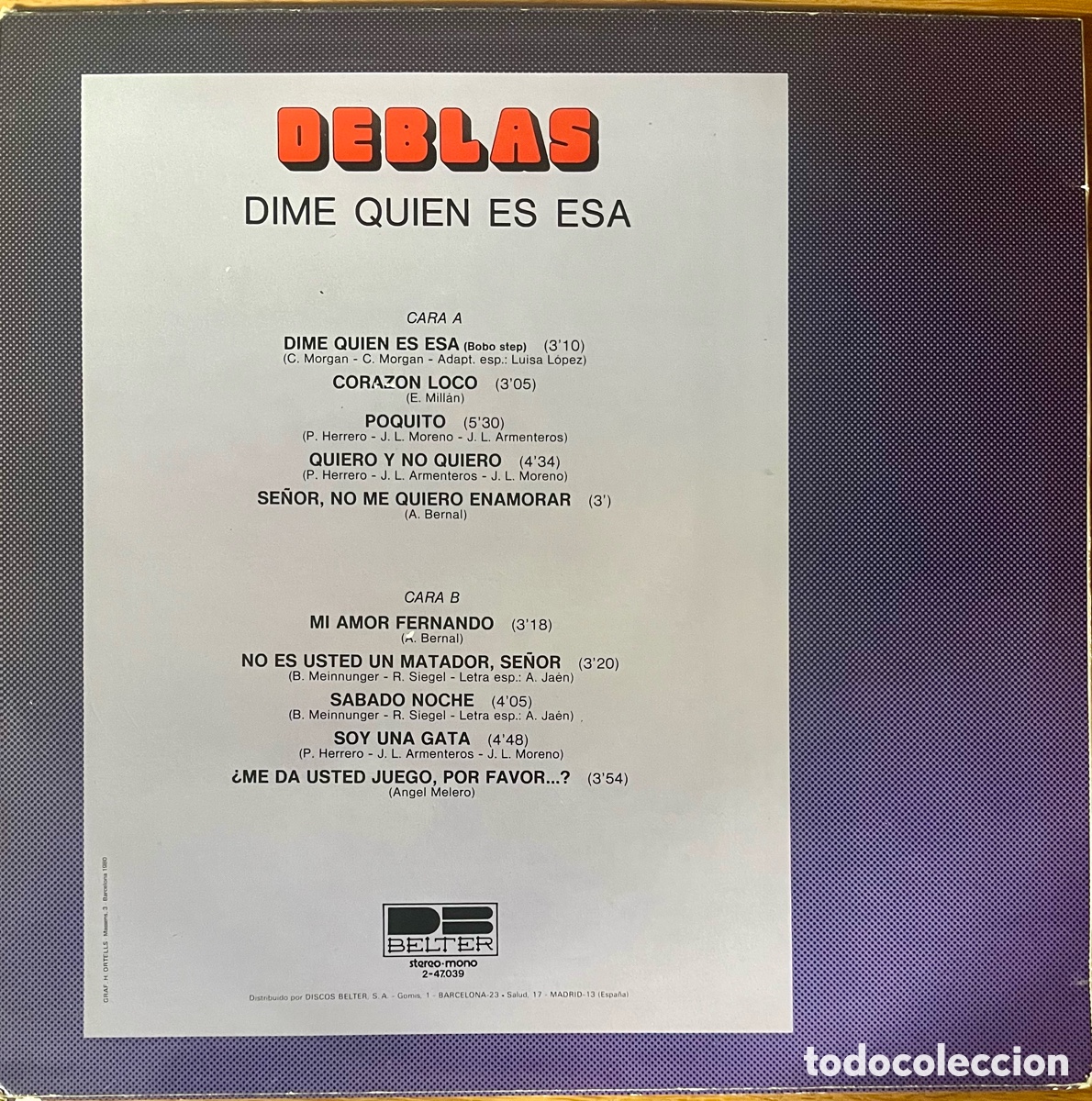 Discos de vinilo: LAS DEBLAS - Dime qui&eacute;n es esa - Foto 2