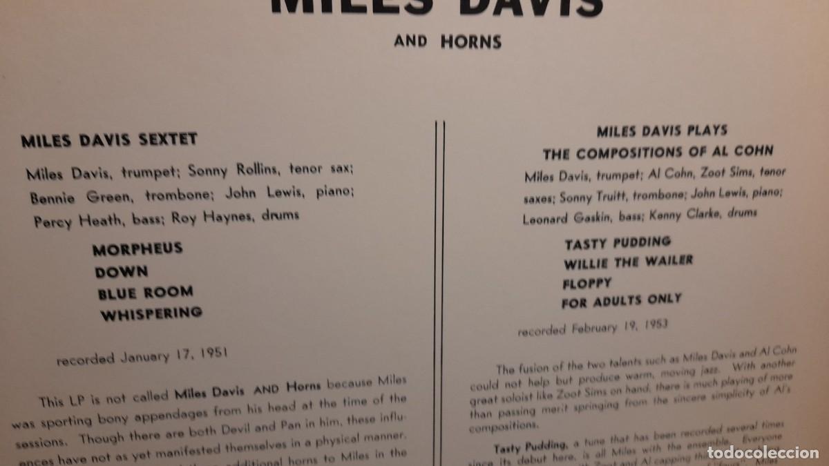 Discos de vinilo: LP MILES DAVIS - MILES DAVIS AND HORNS - Foto 3