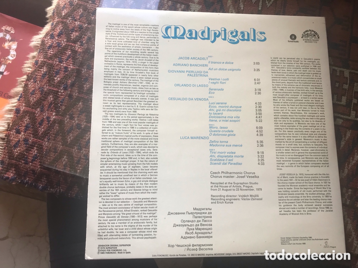 Discos de vinilo: Madrigals. Supraphon. Doble Lp. - Foto 3