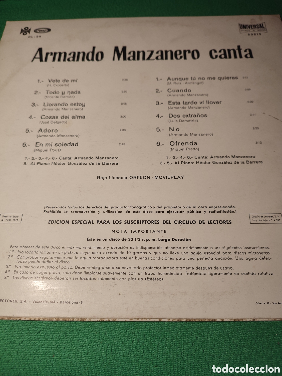 Discos de vinilo: Armando Manzanero - Canta vinilo Lp - Foto 2