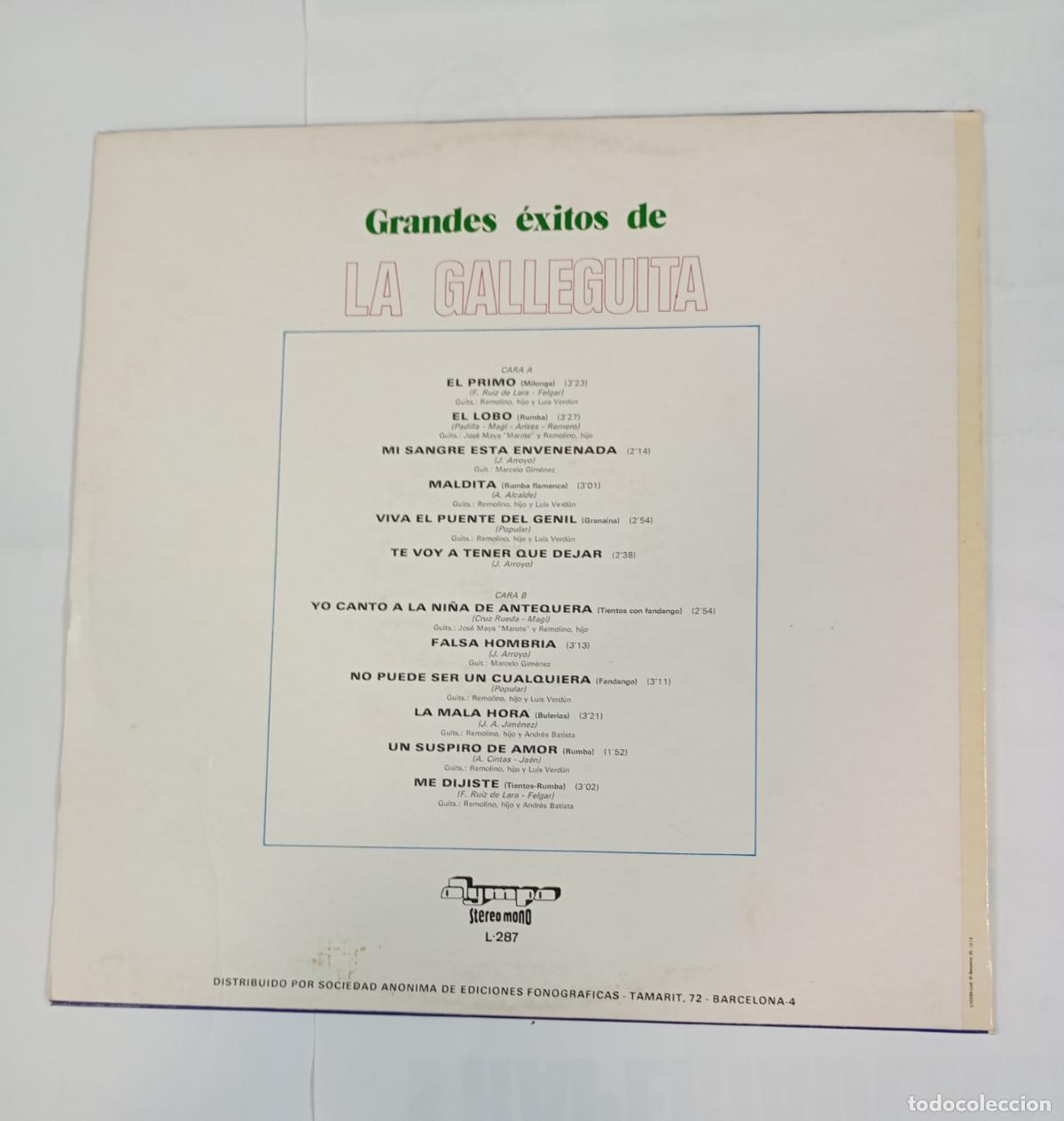 Discos de vinilo: GRANDES &Eacute;XITOS DE LA GALLEGUITA. LP. TDKLP6 - Foto 2