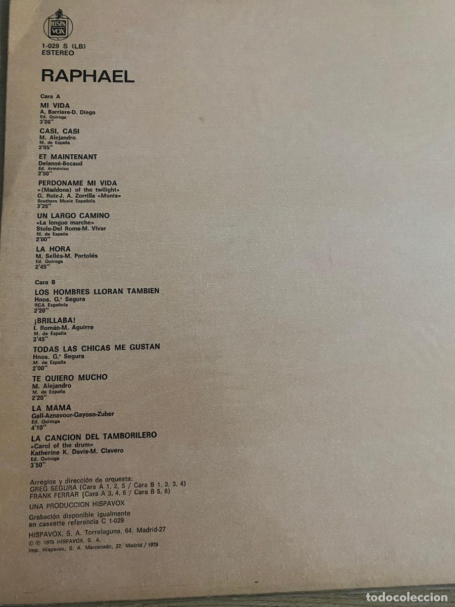 Discos de vinilo: RAPHAEL LP SELL HISPAVOX 1978 - Foto 2