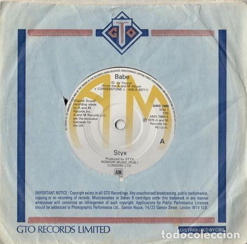 Discos de vinilo: STYX - BABE - SINGLE DE VINILO INGLES - C-24 - Foto 1